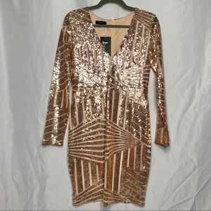 Missord Geo Sequins Bodycon Dress - Rose Gold